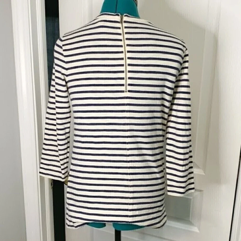 J. Crew Nautical Stripe Rhinestone Crew Neck 3/4 Sleeve Casual Top